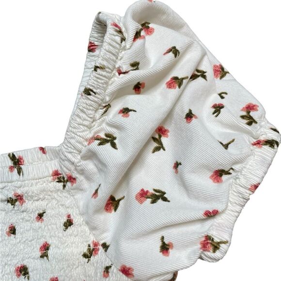 AMERICAN EAGLE Smocked Puff Sleeve Crop Top White Size Medium - Picture 5 of 6